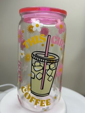 Pink Lid Floral Iced Coffee Tumbler